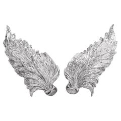 Buccellati 18K White Gold Feather Clip on Earrings