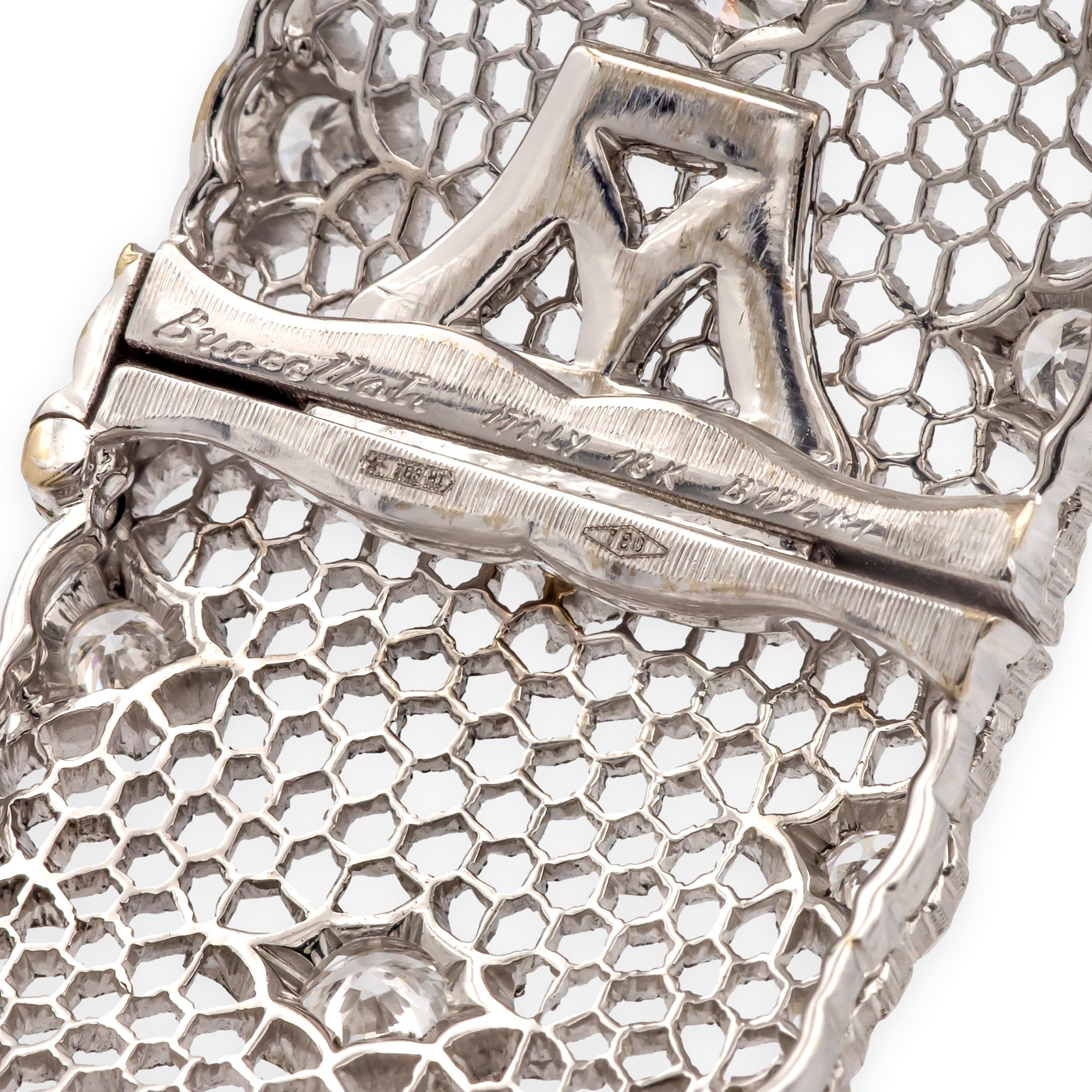 Buccellati 18K Oro Blanco Tul Brocado Panal de Diamantes Pulsera - 3.59 Cts en Excelente estado para la venta en New York, NY