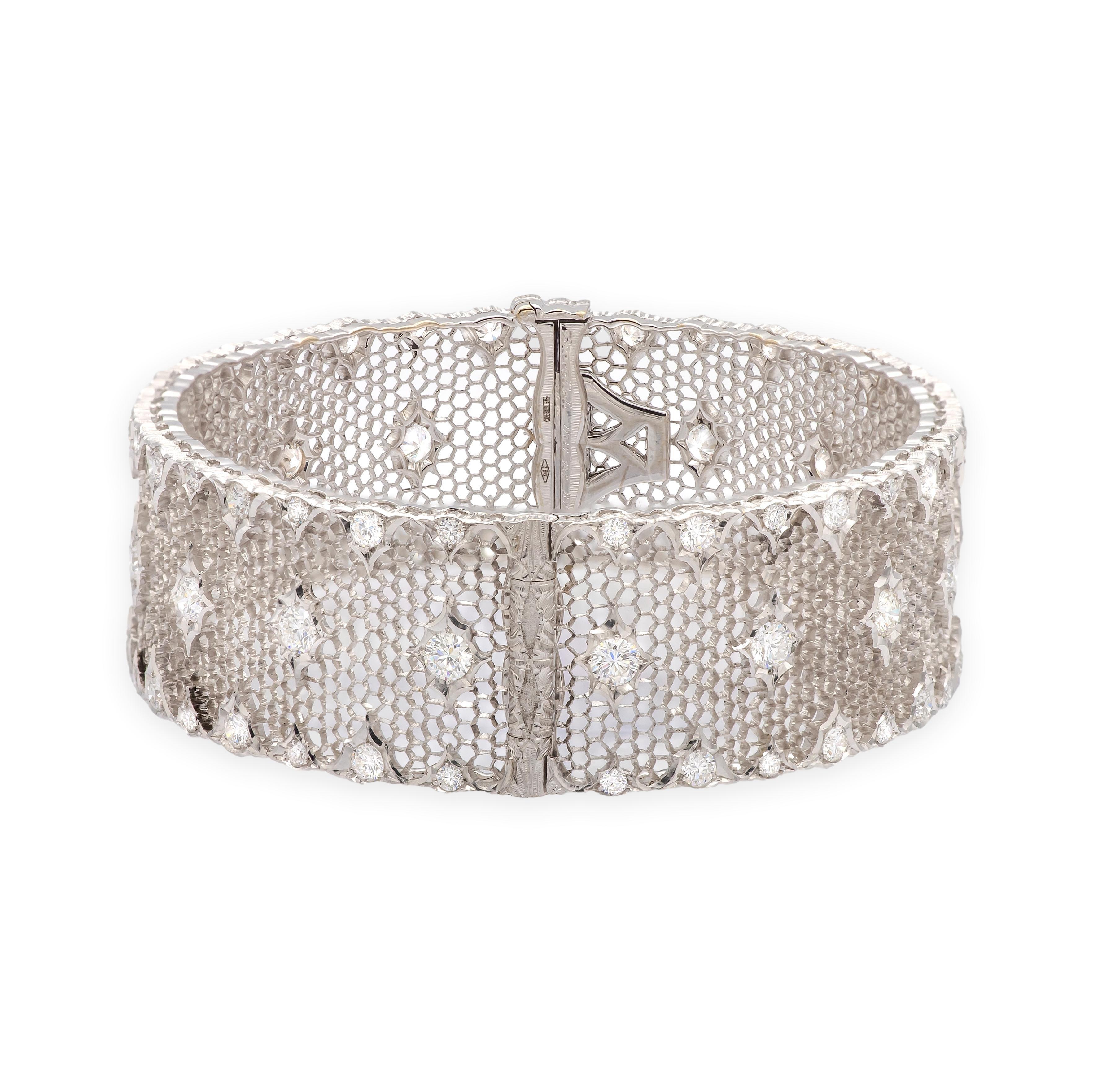 De las mujeres Buccellati 18K Oro Blanco Tul Brocado Panal de Diamantes Pulsera - 3.59 Cts en venta