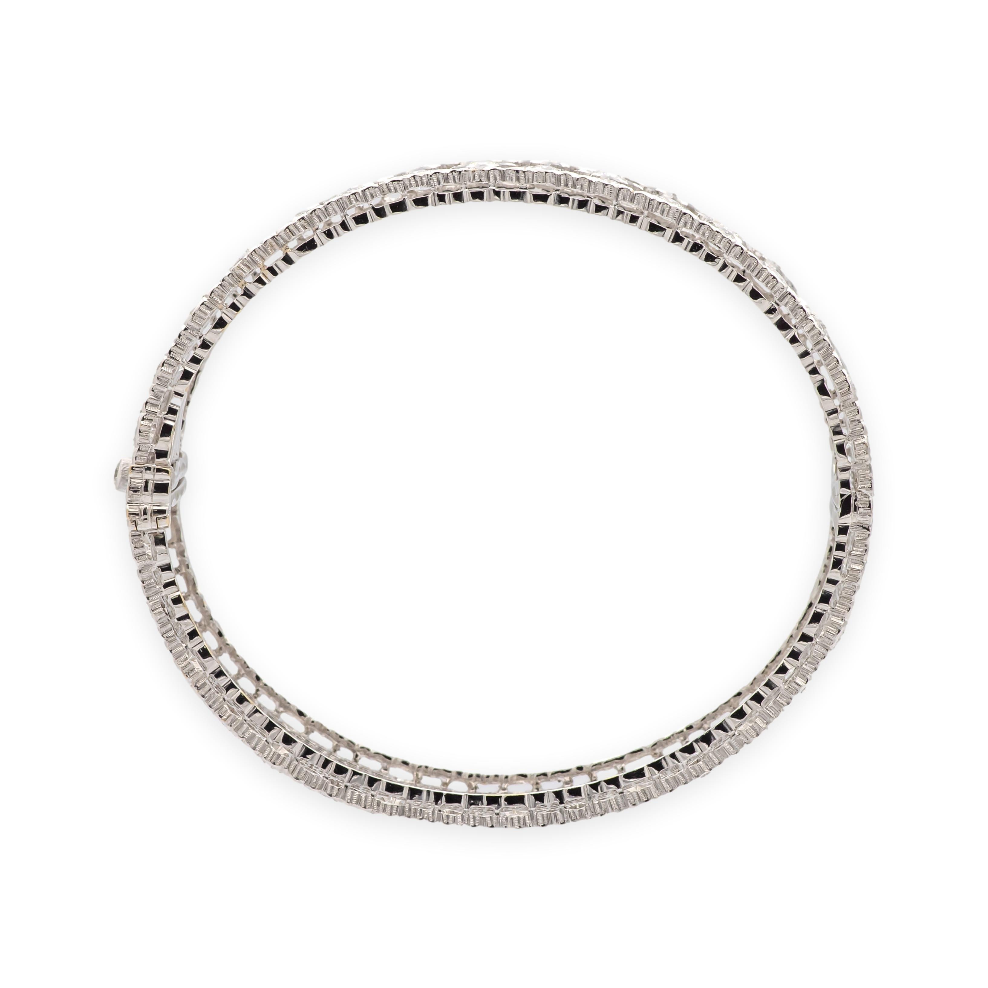 Buccellati 18K Oro Blanco Tul Brocado Panal de Diamantes Pulsera - 3.59 Cts en venta 1