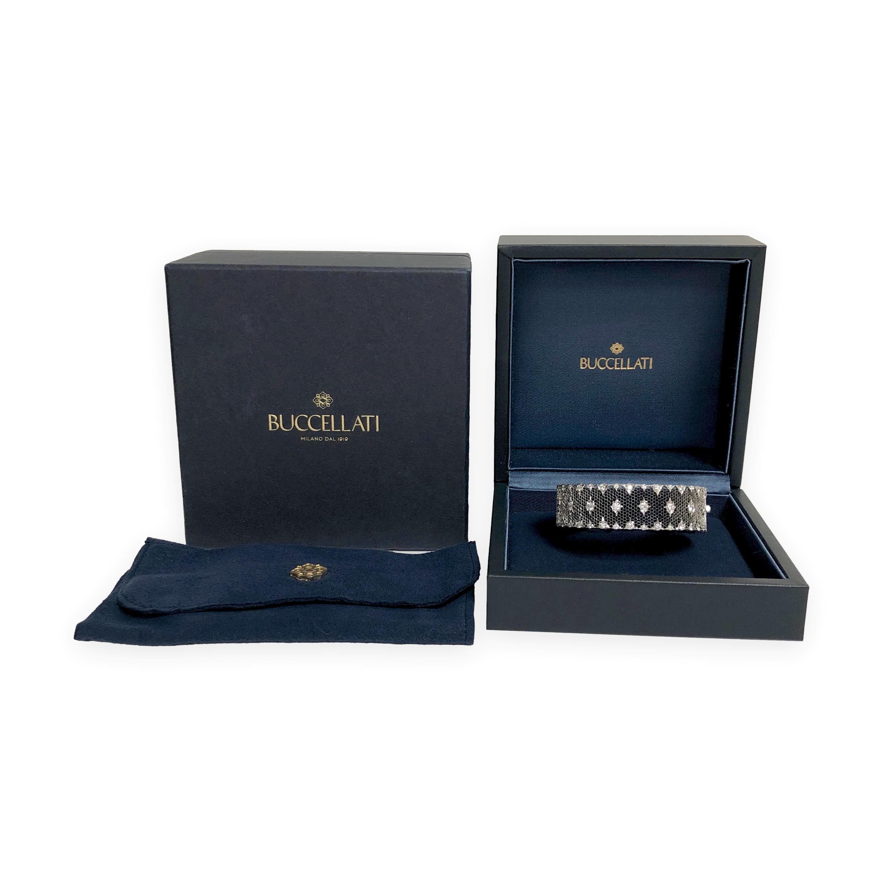 Buccellati 18K Oro Blanco Tul Brocado Panal de Diamantes Pulsera - 3.59 Cts en venta 3