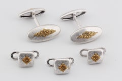 Buccellati 18K White Yellow Gold Cufflinks 3 Studs Set
