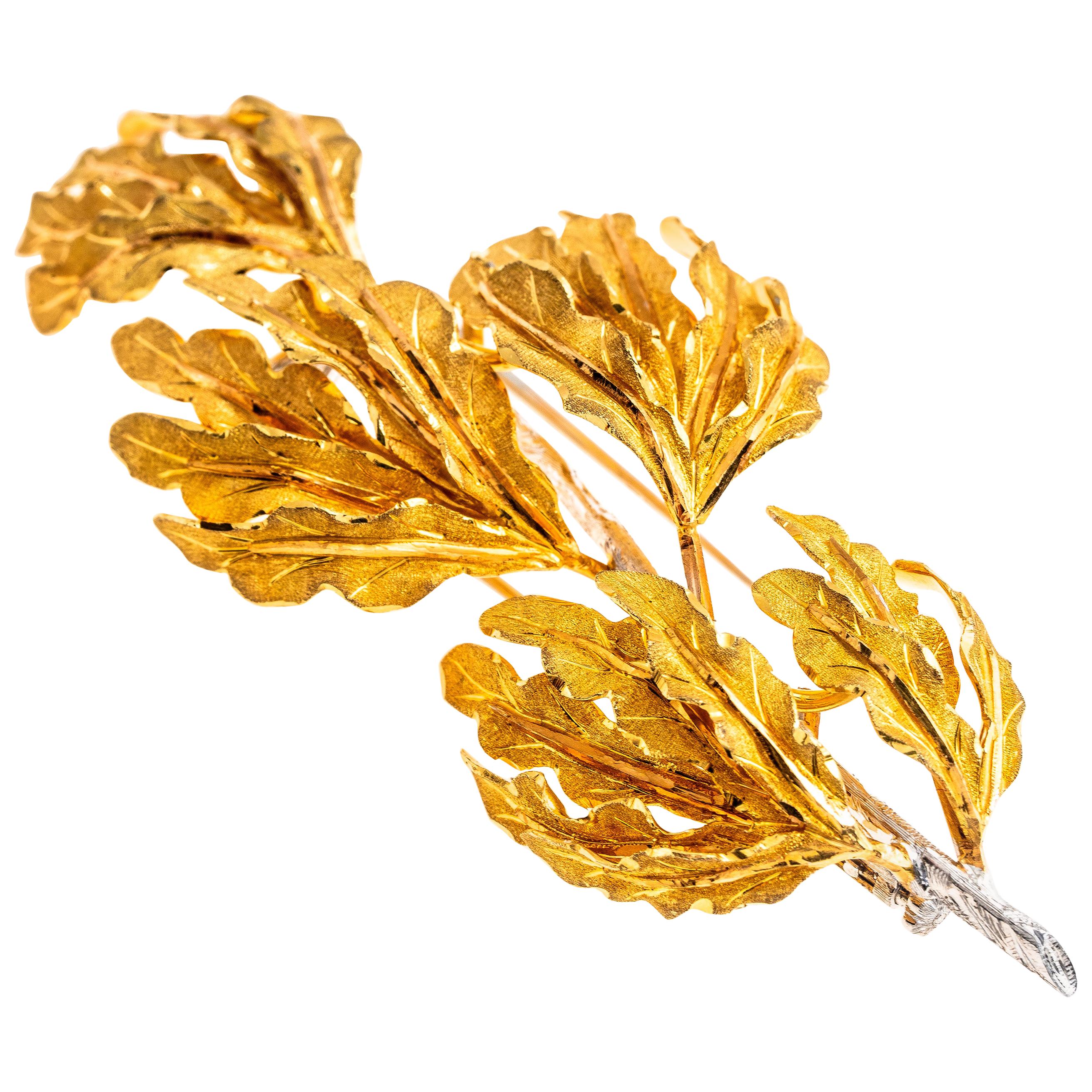 Buccellati 18 Karat White and Yellow Gold Oak Leaf Brooch