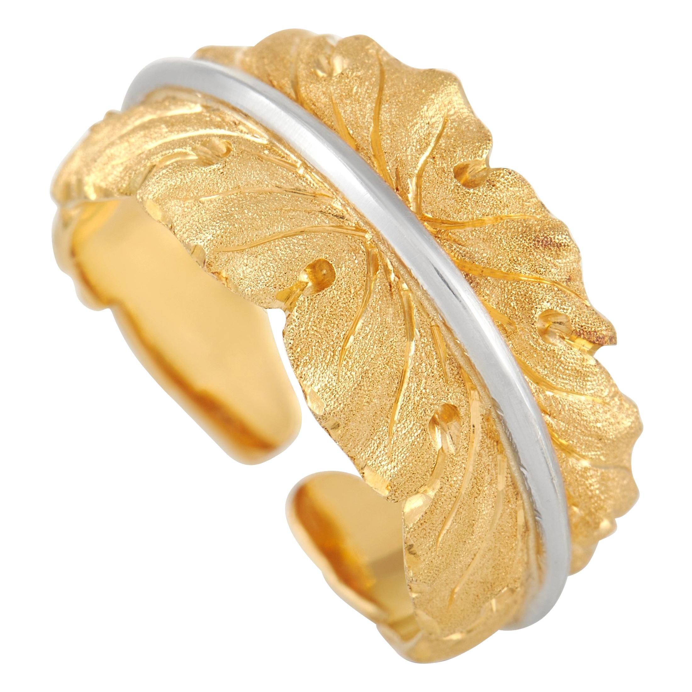 Buccellati 18k Yellow and White Gold Leaf Band Ring