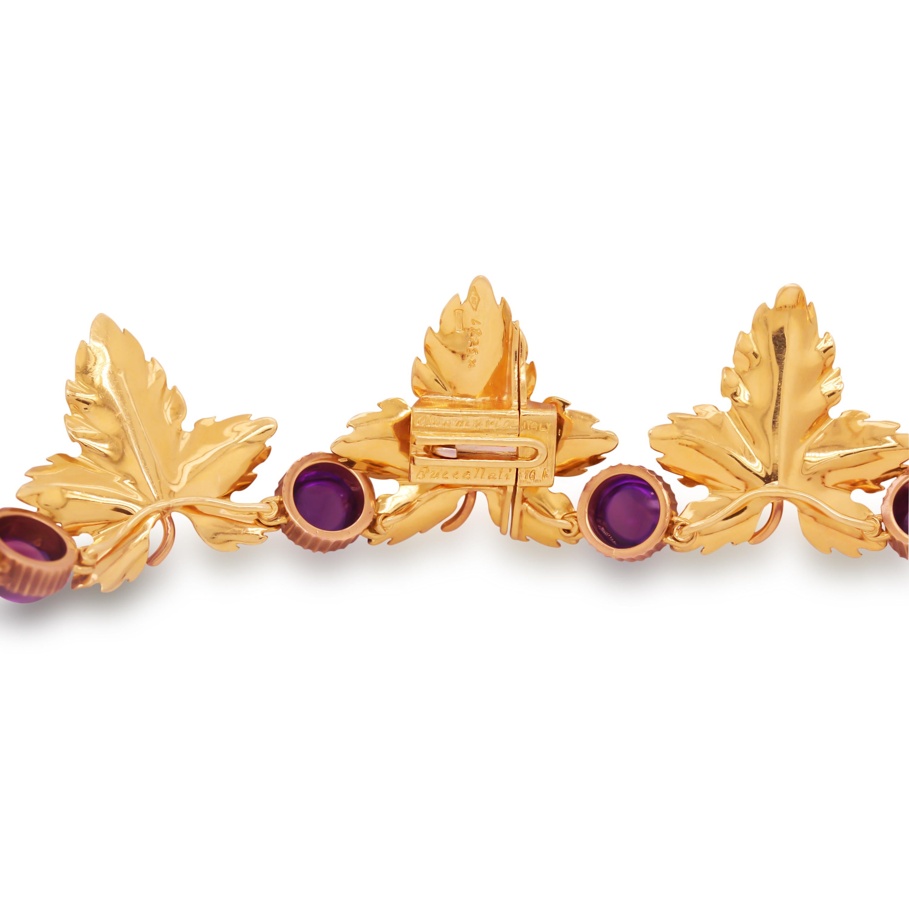 Contemporary Buccellati 18K Yellow Gold Amethyst Floral Motif Leaf Necklace