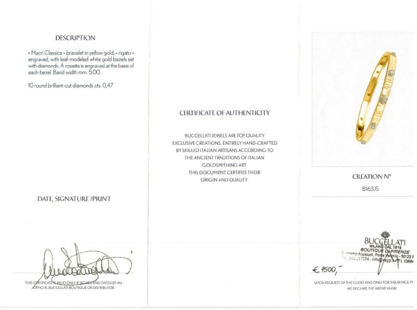 Contemporary Buccellati 18k Yellow Gold and Diamond 'Marci Classica' Bangle Bracelet