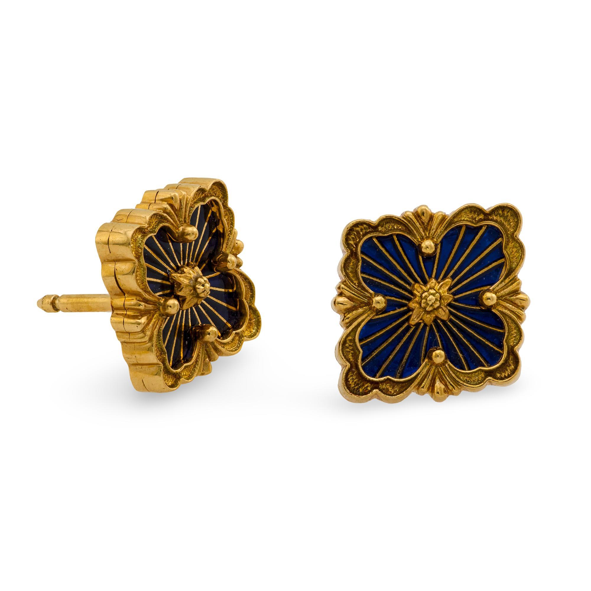 Buccellati 18k yellow gold and enamel "Opera Tulle Button earrings" For Sale