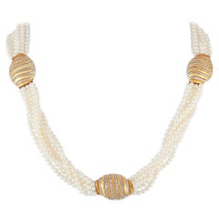 Buccellati 18k Yellow Gold and White Gold Multi Strand Pearl Necklace