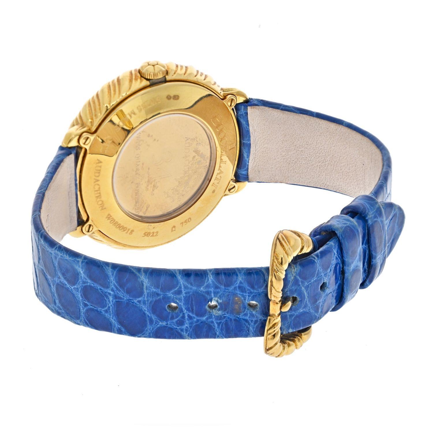 Modern Buccellati 18K Yellow Gold Audachron Blue Leather Quartz Watch