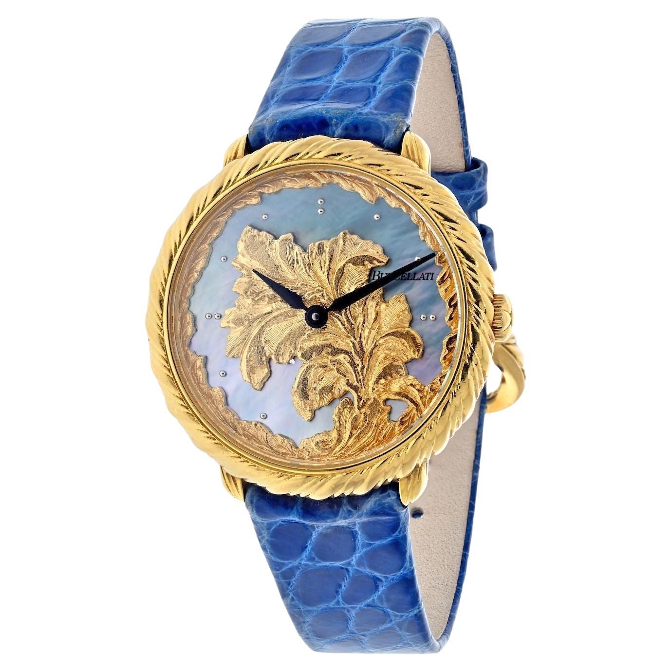 Buccellati 18K Yellow Gold Audachron Blue Leather Quartz Watch