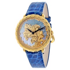 Buccellati Montre à quartz Audachron en or jaune 18 carats et cuir bleu