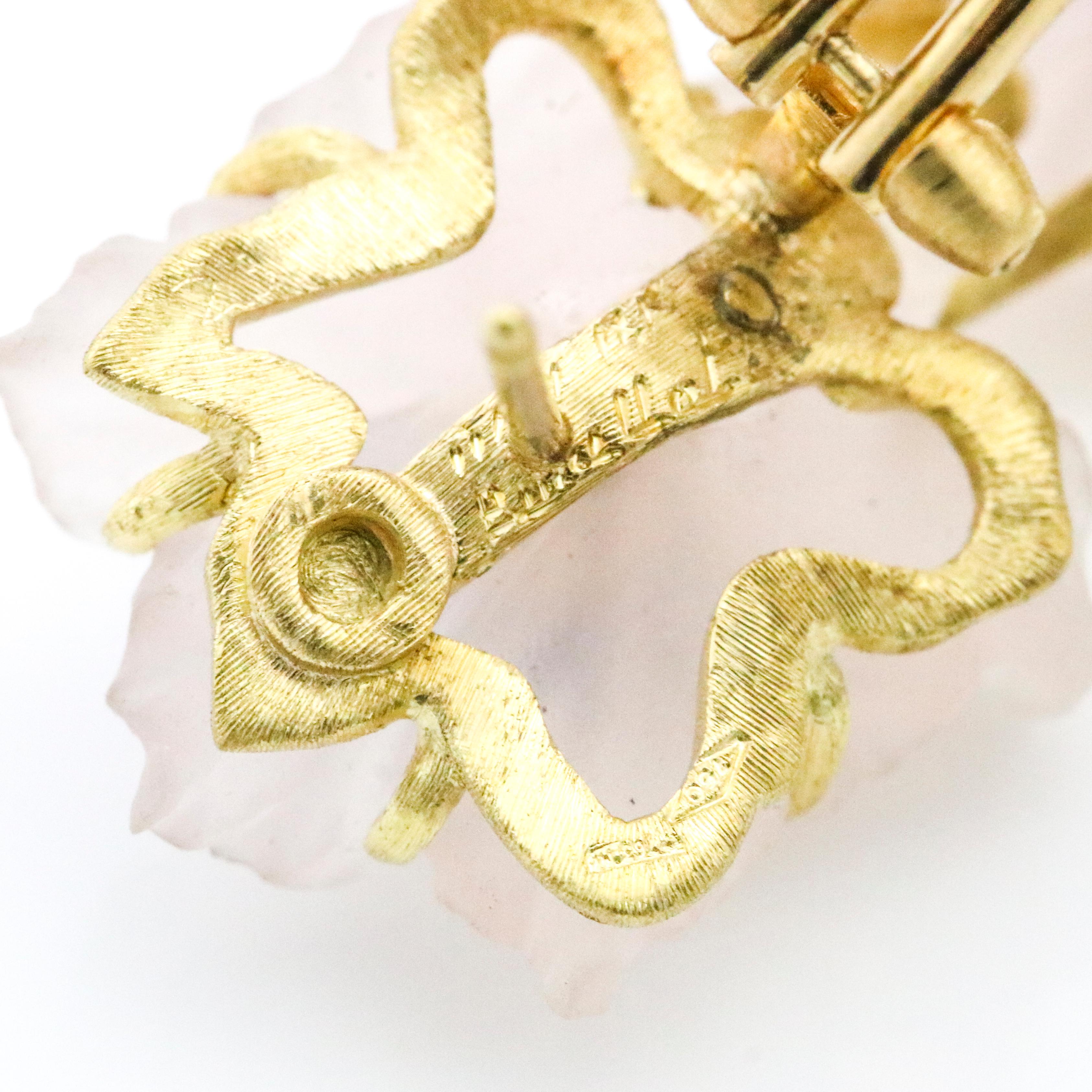 Buccellati 18 Karat Yellow Gold Carved Rose Quartz Sapphire Flower Stud Earrings For Sale 2