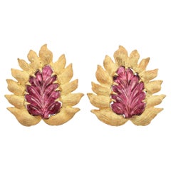 Buccellati 18K Yellow Gold Carved Tourmaline Omega-Back Earrings