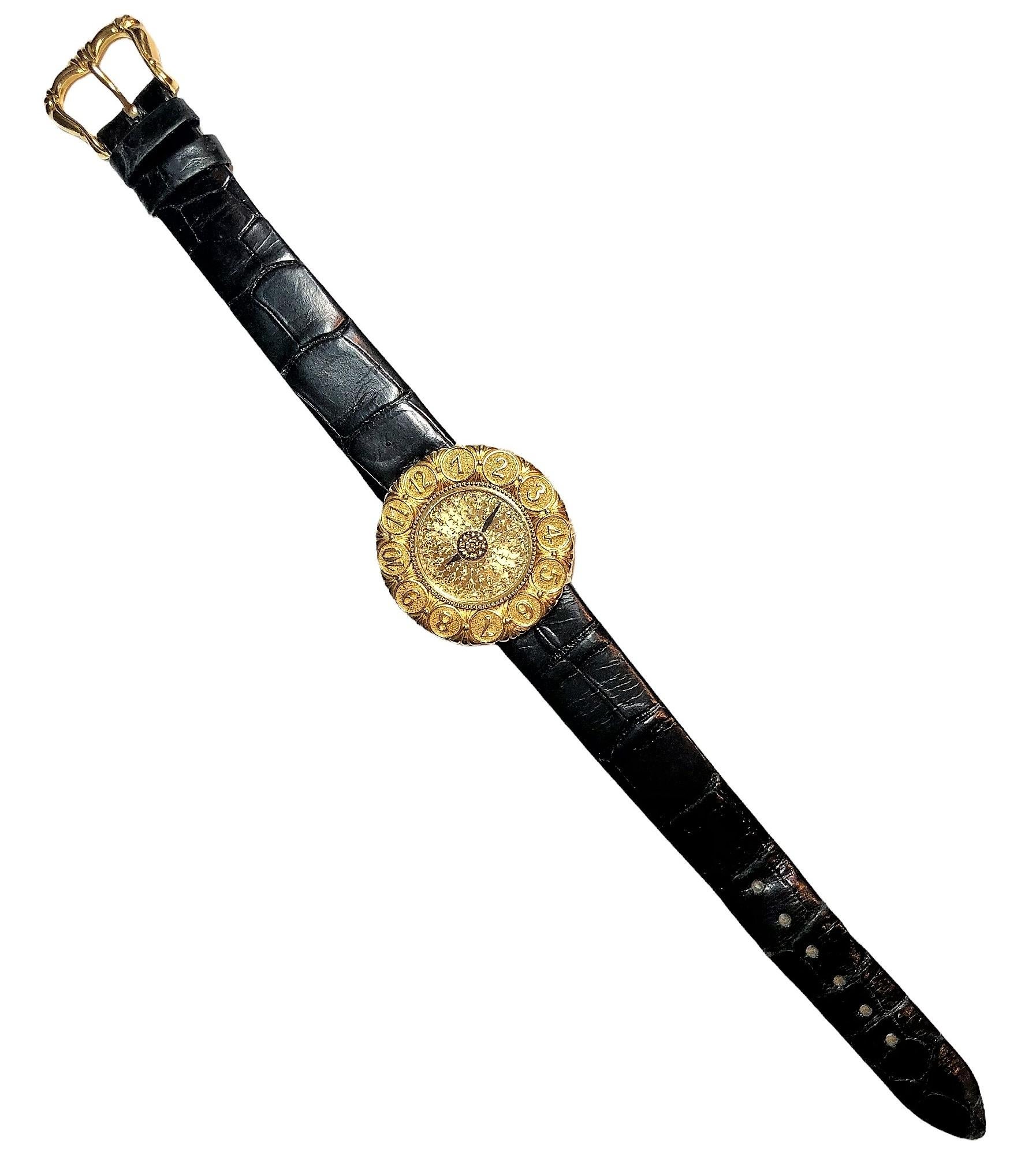 Buccellati 18k Yellow Gold Eliochron Wrist Watch with Black Alligator Strap 2