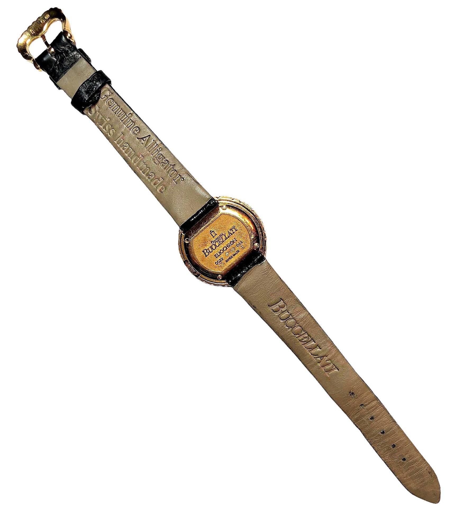Buccellati 18k Yellow Gold Eliochron Wrist Watch with Black Alligator Strap 3