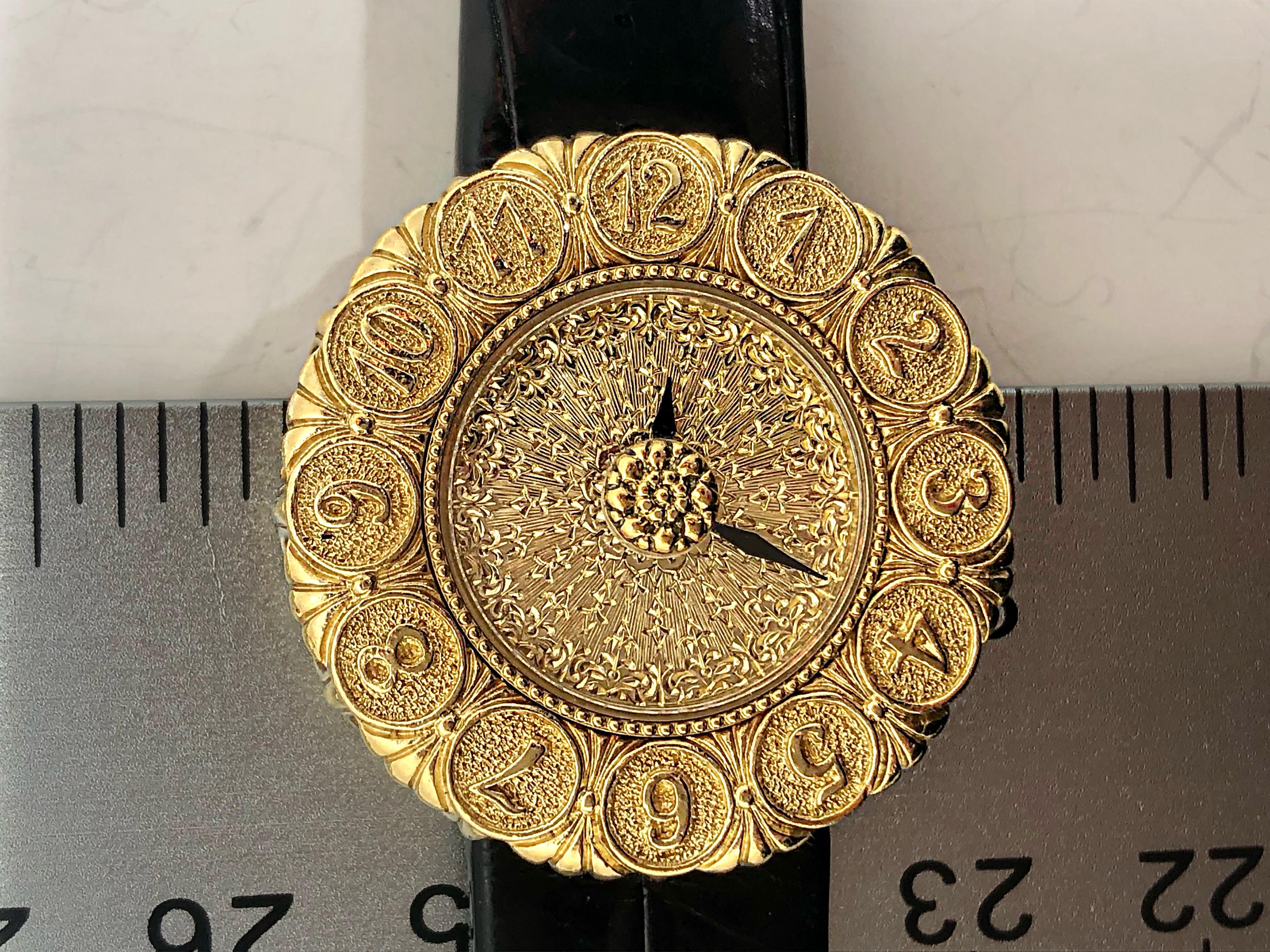 Buccellati 18k Yellow Gold Eliochron Wrist Watch with Black Alligator Strap 4