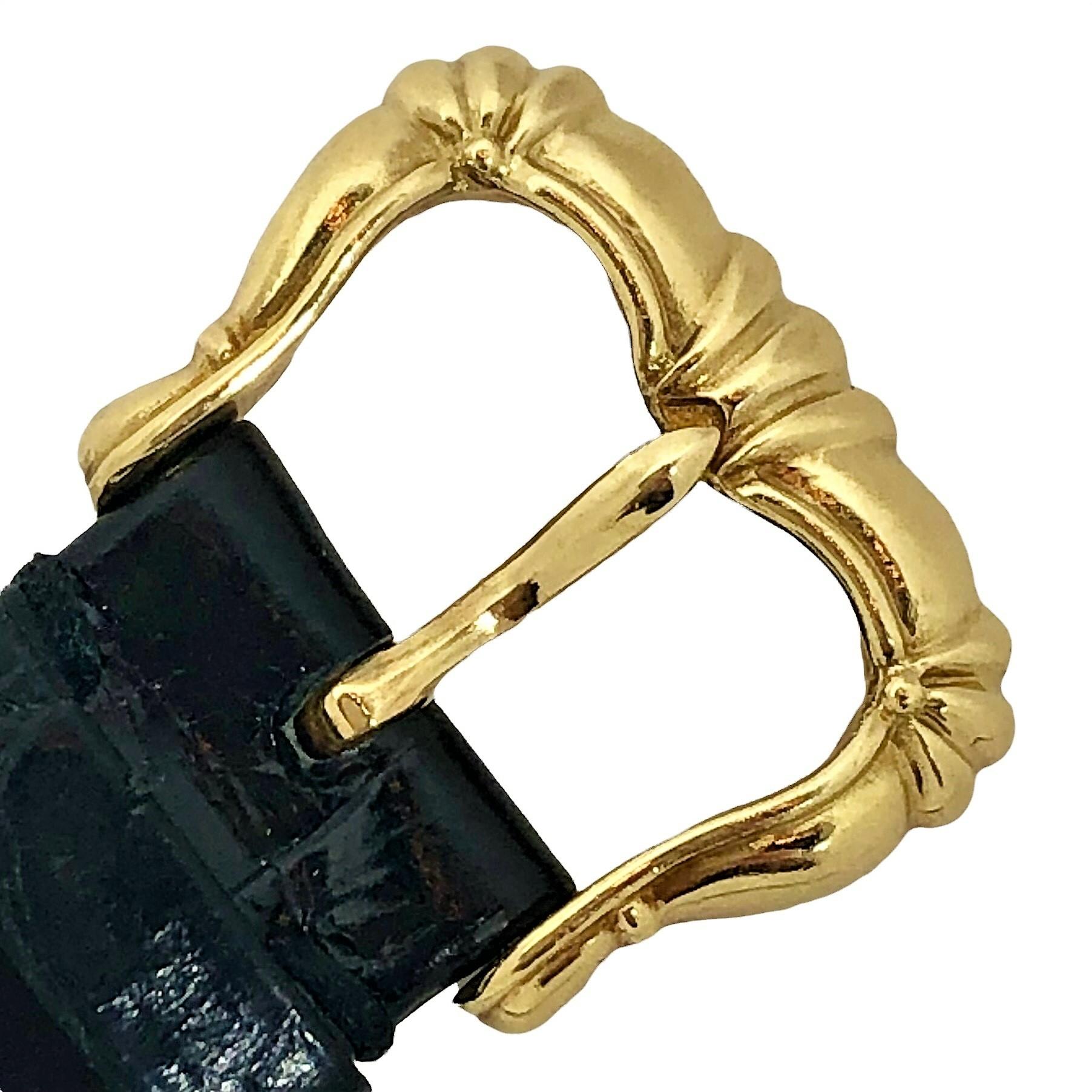 Baroque Buccellati 18k Yellow Gold Eliochron Wrist Watch with Black Alligator Strap