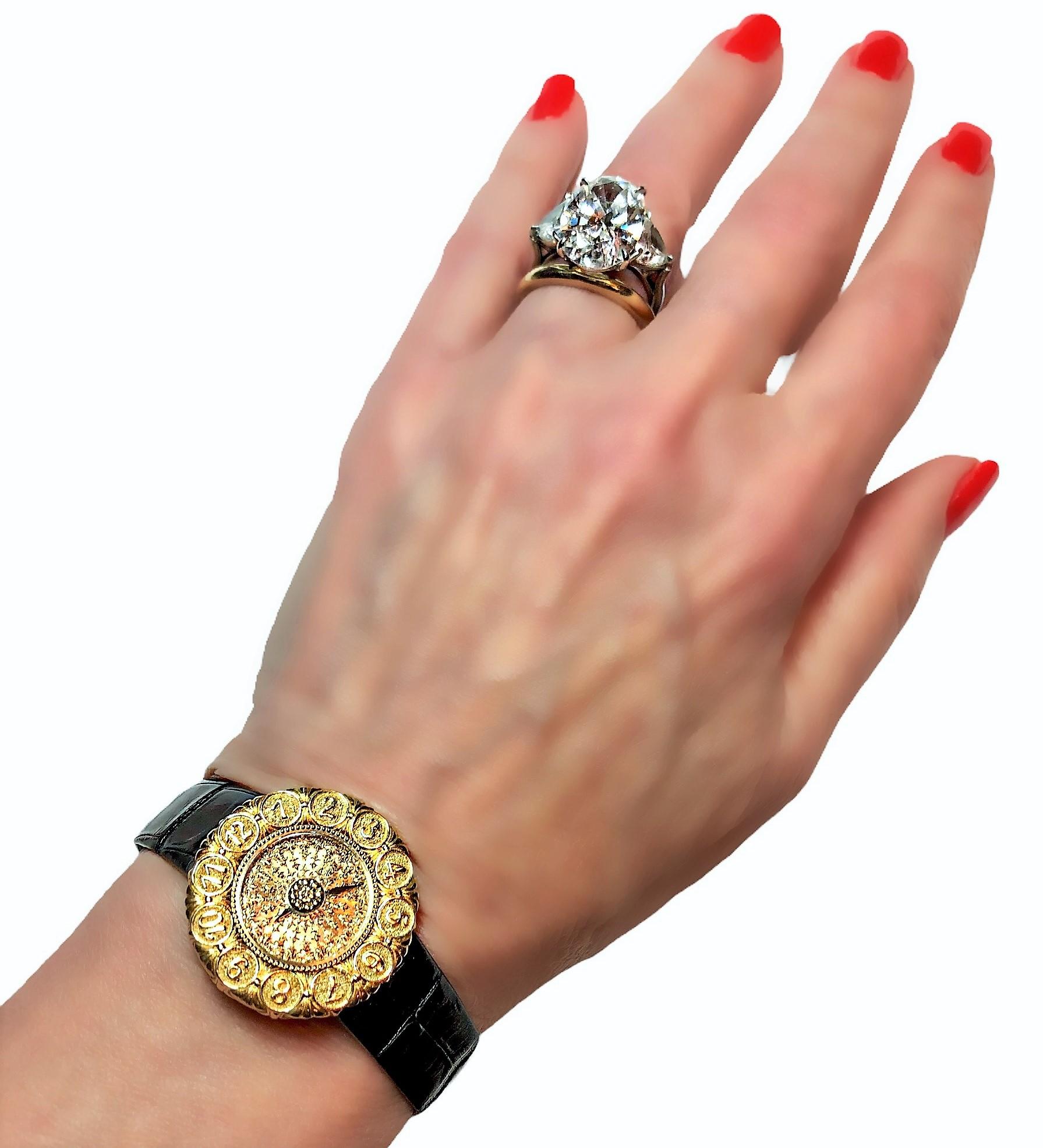 Buccellati 18k Yellow Gold Eliochron Wrist Watch with Black Alligator Strap 1