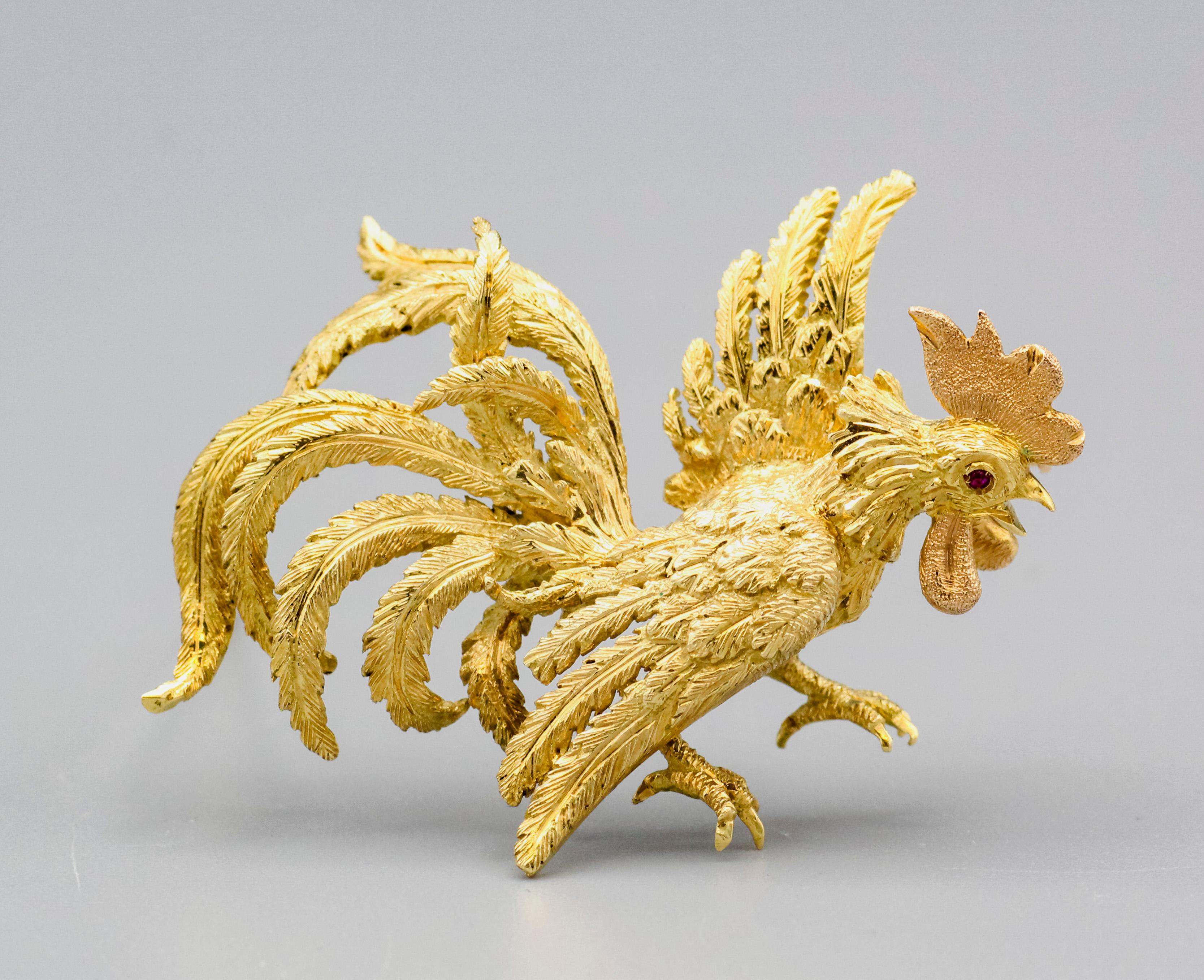 Embrace the exquisite craftsmanship of Buccellati with the 18k Yellow Gold Rooster Bird Brooch, a captivating piece that reflects the brand's dedication to detail and artistic mastery. Crafted by the renowned Italian jeweler, this brooch is a