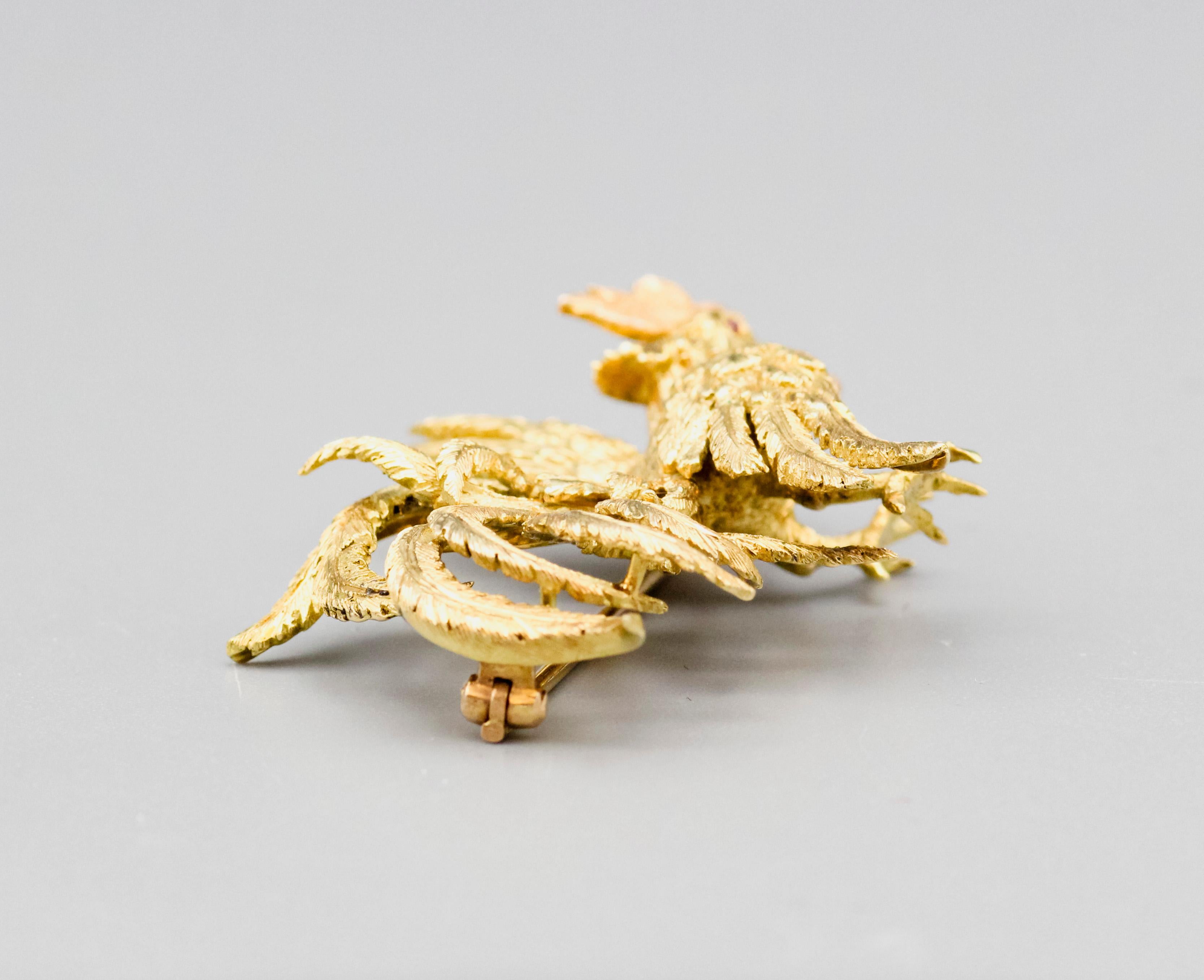 Buccellati 18k Yellow Gold Rooster Bird Brooch In Good Condition In New York, NY