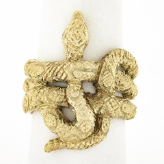 Buccellati 18k Yellow Gold Textured Articulated Coiled Snake Wrap Wide Band Ring