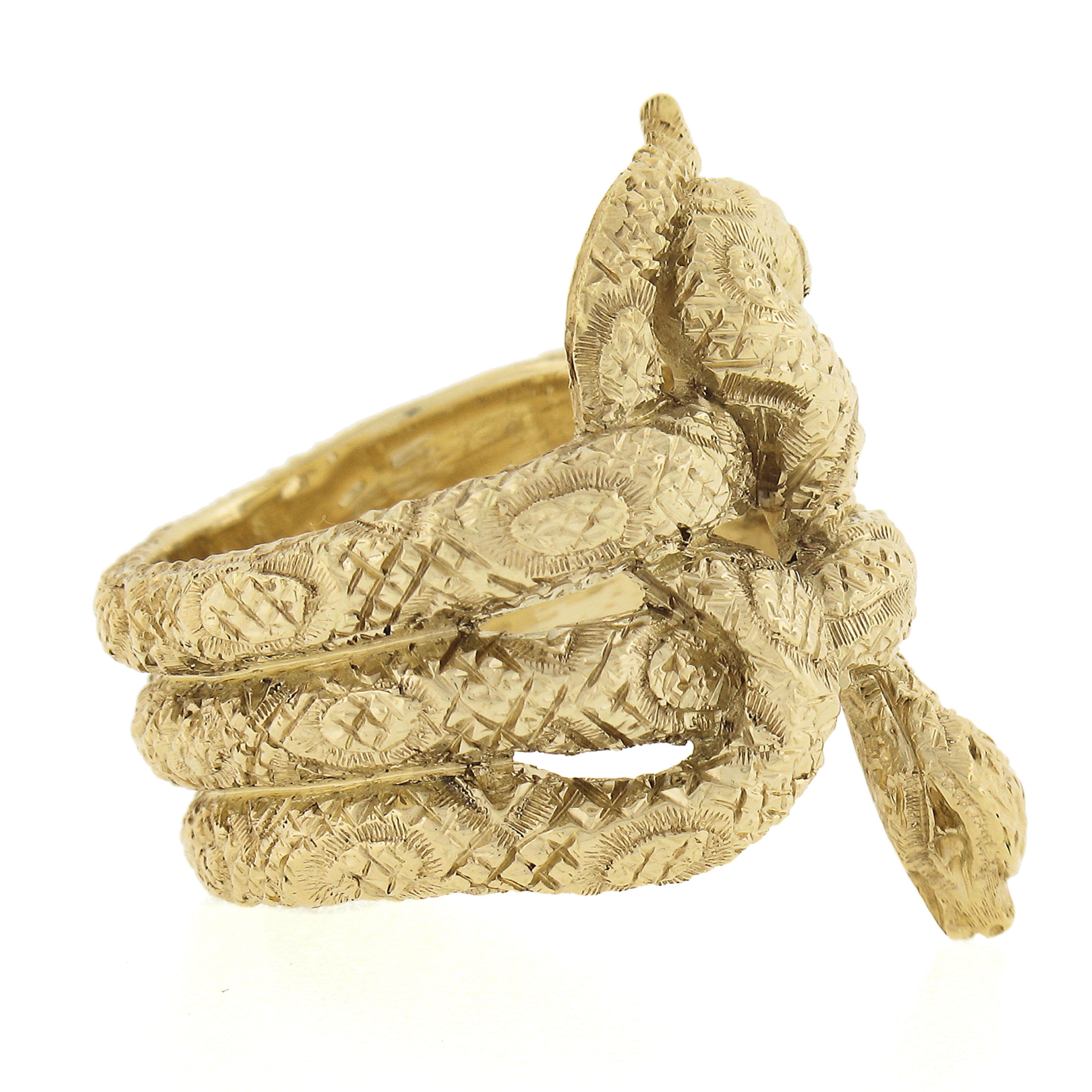 Women's or Men's Buccellati 18k Yellow Gold Textured Articulated Coiled Snake Wrap Wide Band Ring