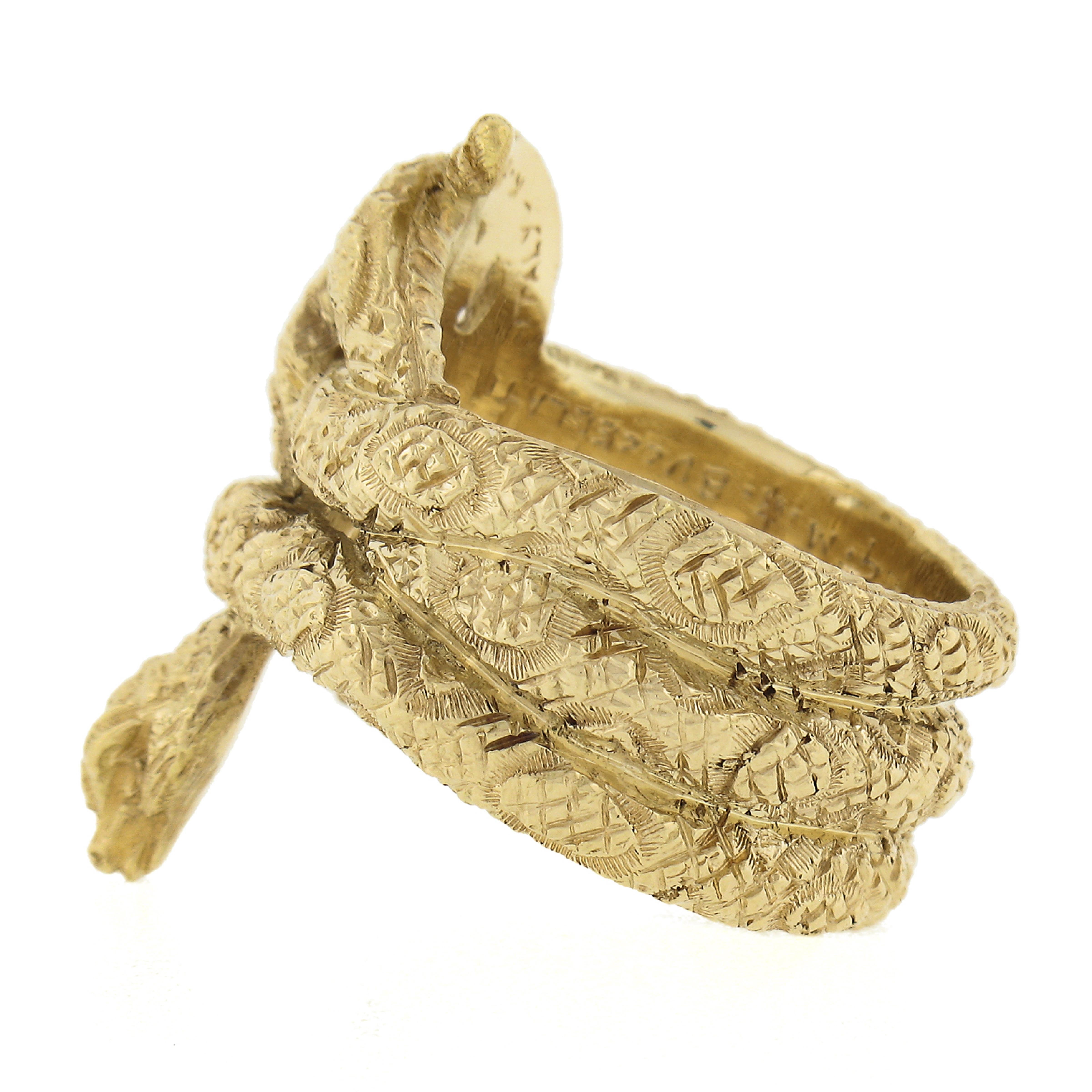 Buccellati 18k Yellow Gold Textured Articulated Coiled Snake Wrap Wide Band Ring 1