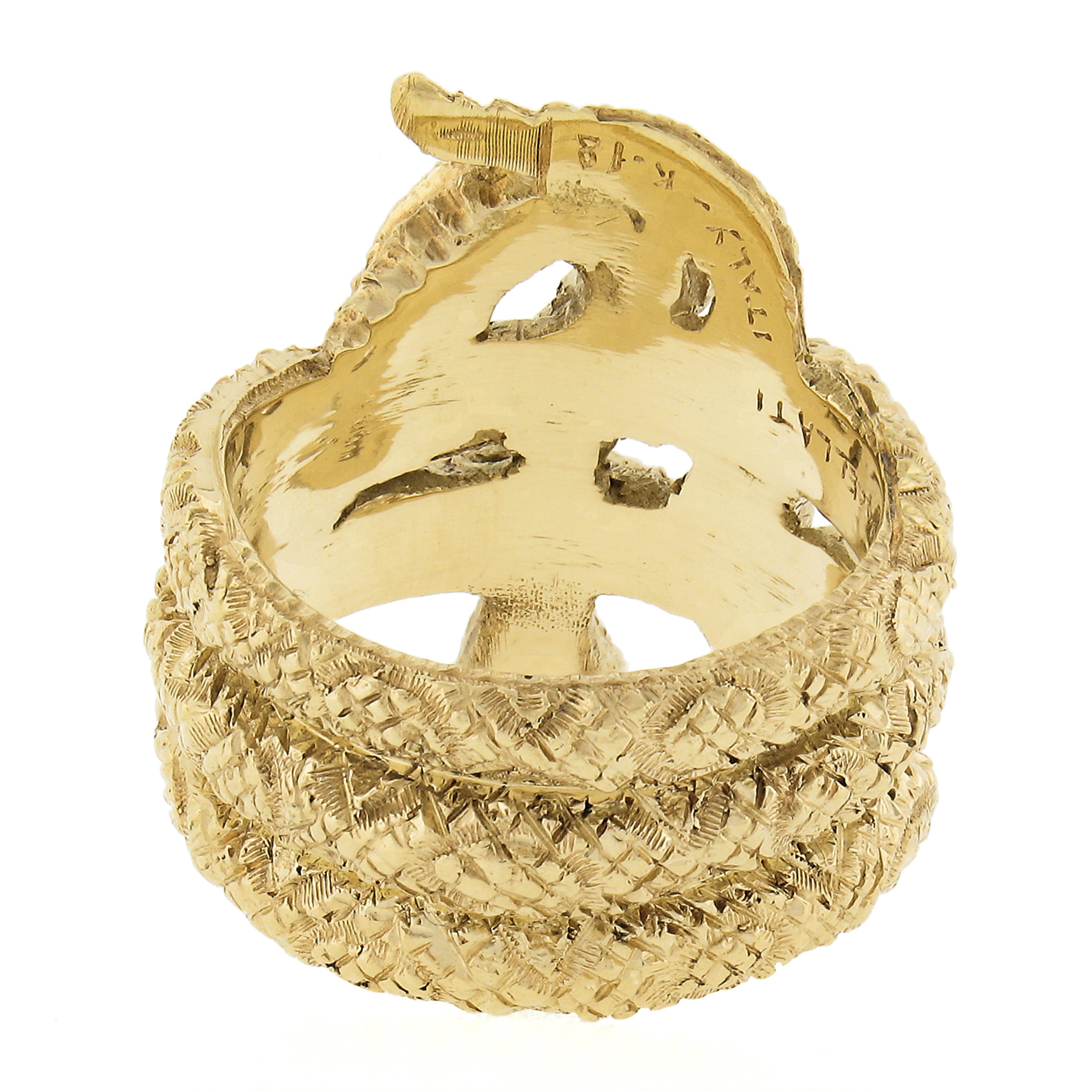 Buccellati 18k Yellow Gold Textured Articulated Coiled Snake Wrap Wide Band Ring 2