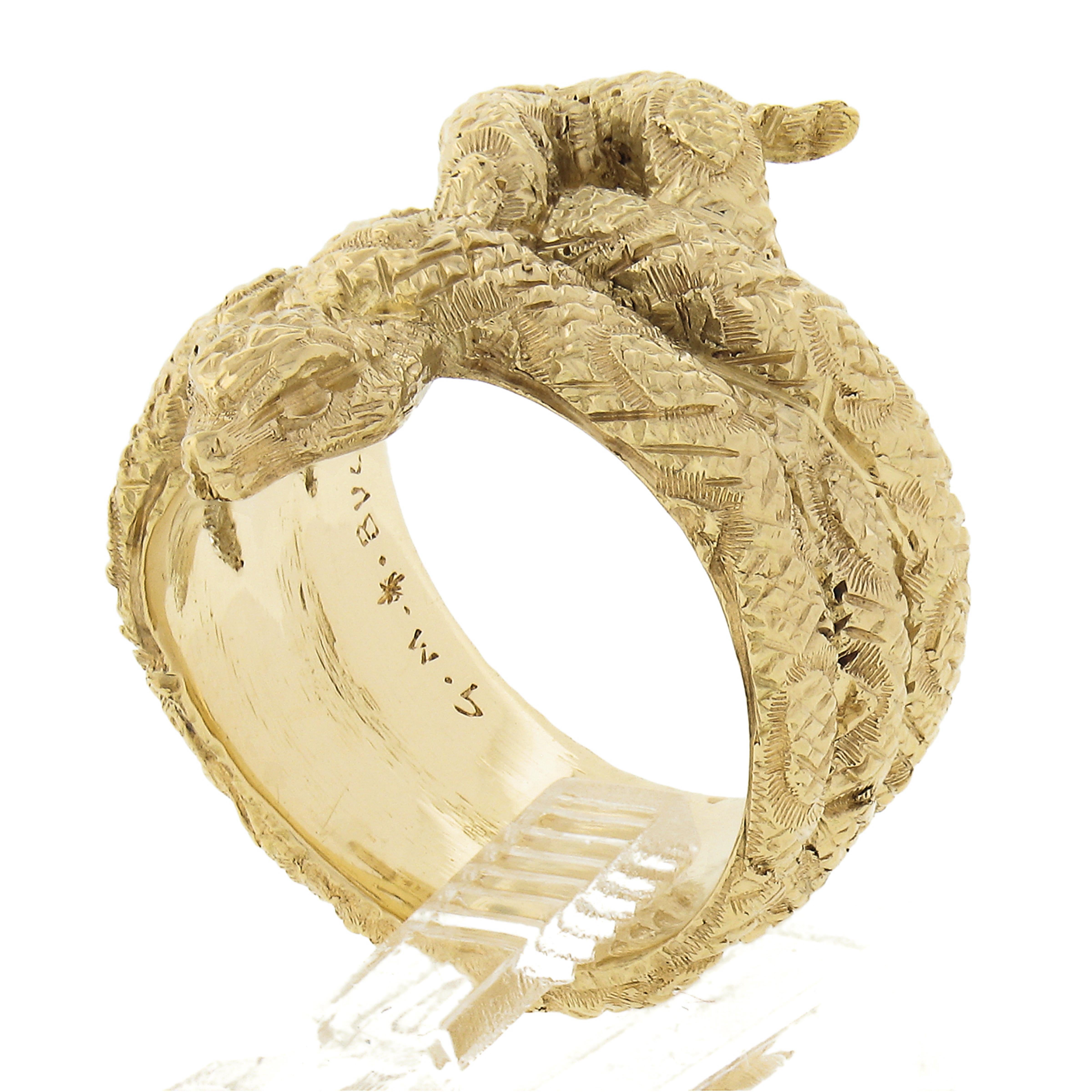 Buccellati 18k Yellow Gold Textured Articulated Coiled Snake Wrap Wide Band Ring 3