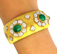 Buccellati 18K Yellow White Gold Emerald Diamond Cuff Bracelet