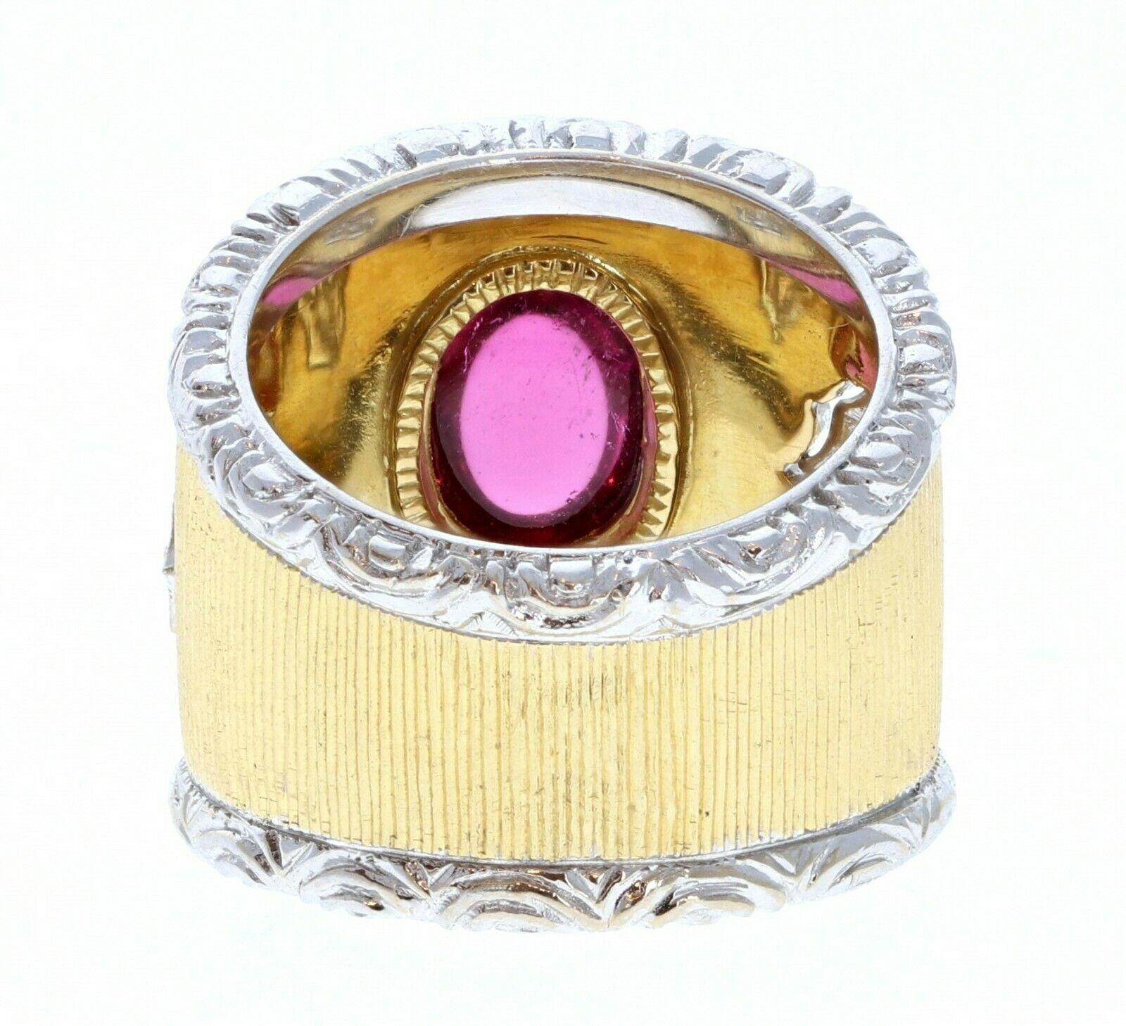 Buccellati 18k Yellow & White Gold Pink Cabochon Tourmaline Diamond Ring 15.8g In Good Condition For Sale In Beverly Hills, CA