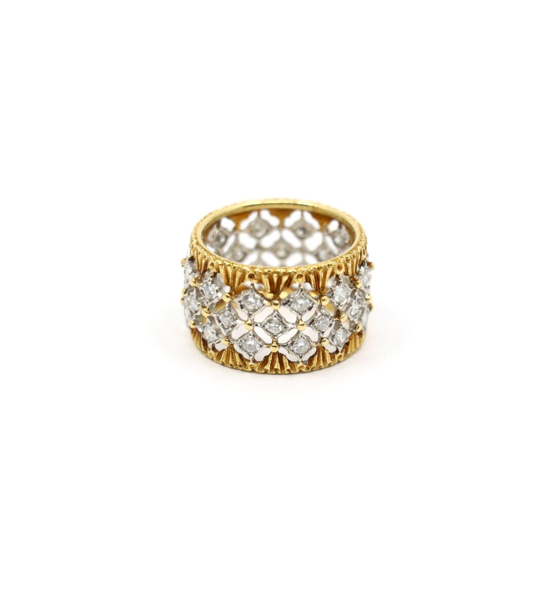 Buccellati Bague Eternelle en or jaune et blanc 18 carats avec diamants Rombi Bon état - En vente à Flushing, NY