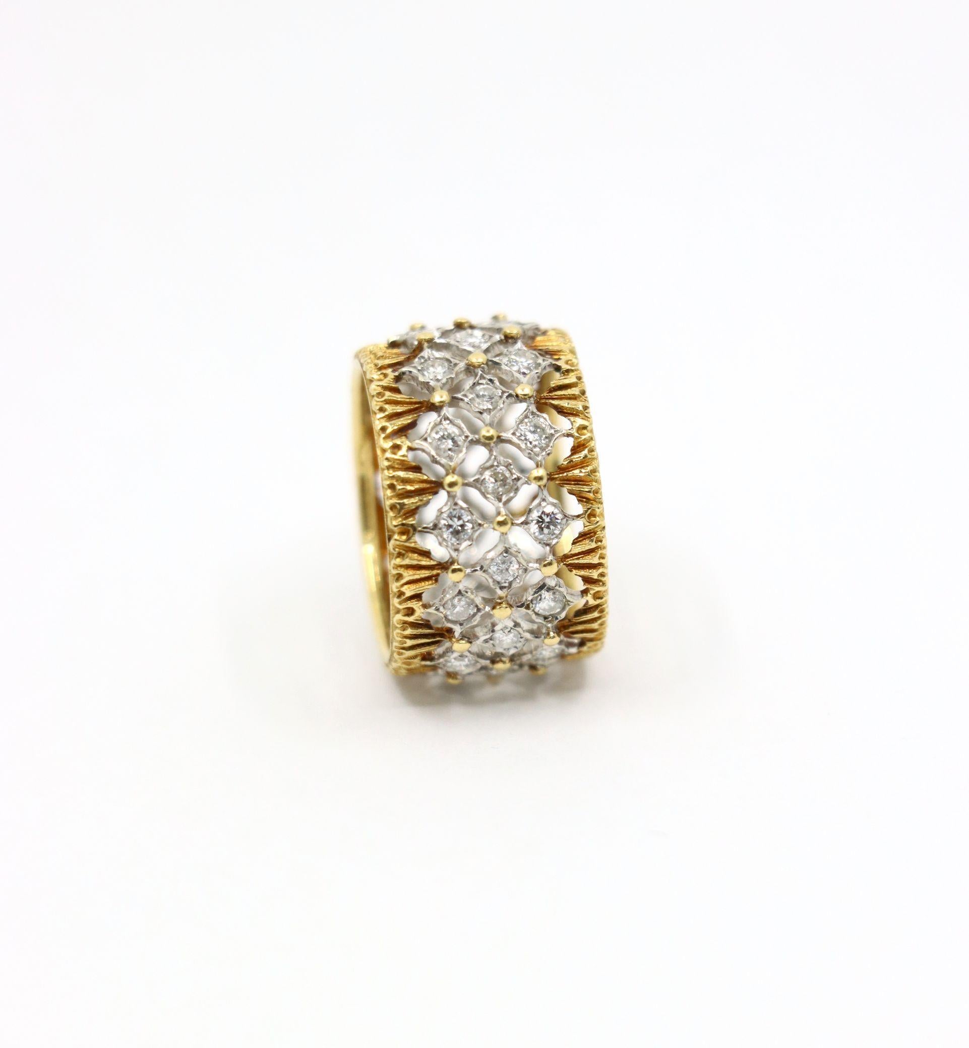 Buccellati Bague Eternelle en or jaune et blanc 18 carats avec diamants Rombi Pour femmes en vente