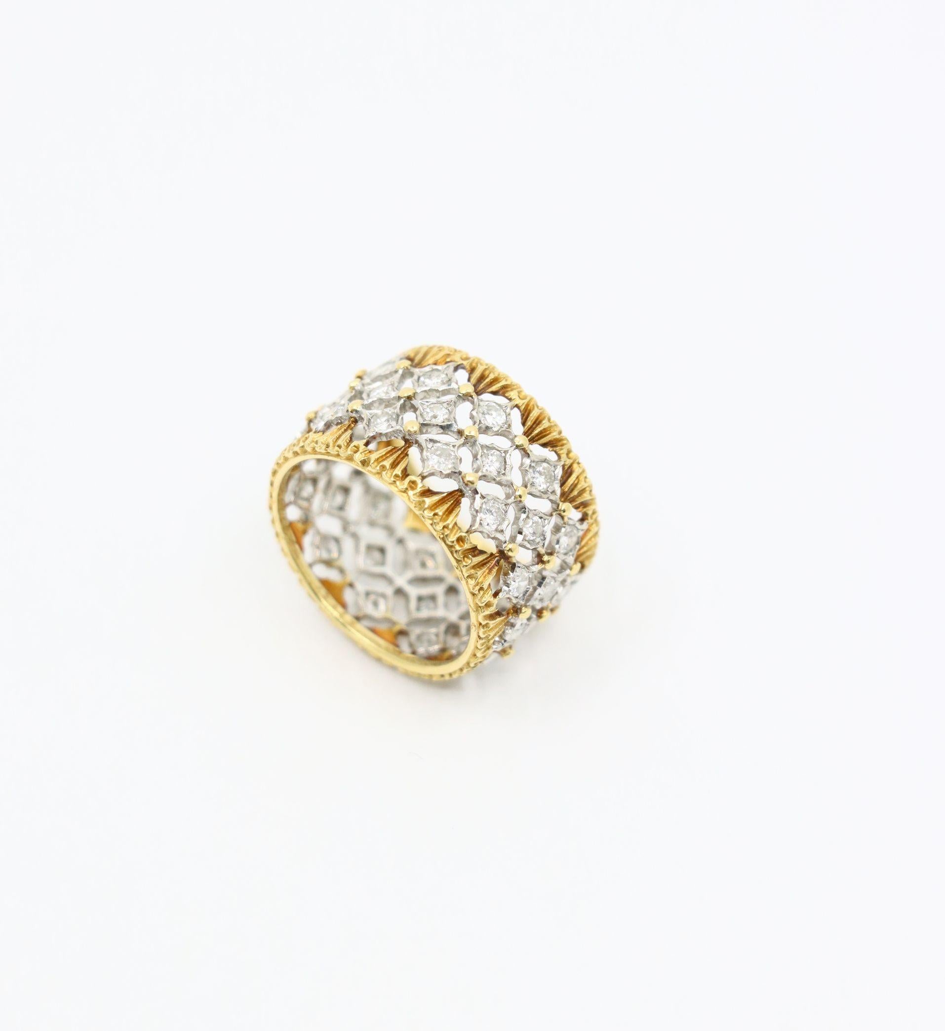 Buccellati Bague Eternelle en or jaune et blanc 18 carats avec diamants Rombi en vente 2
