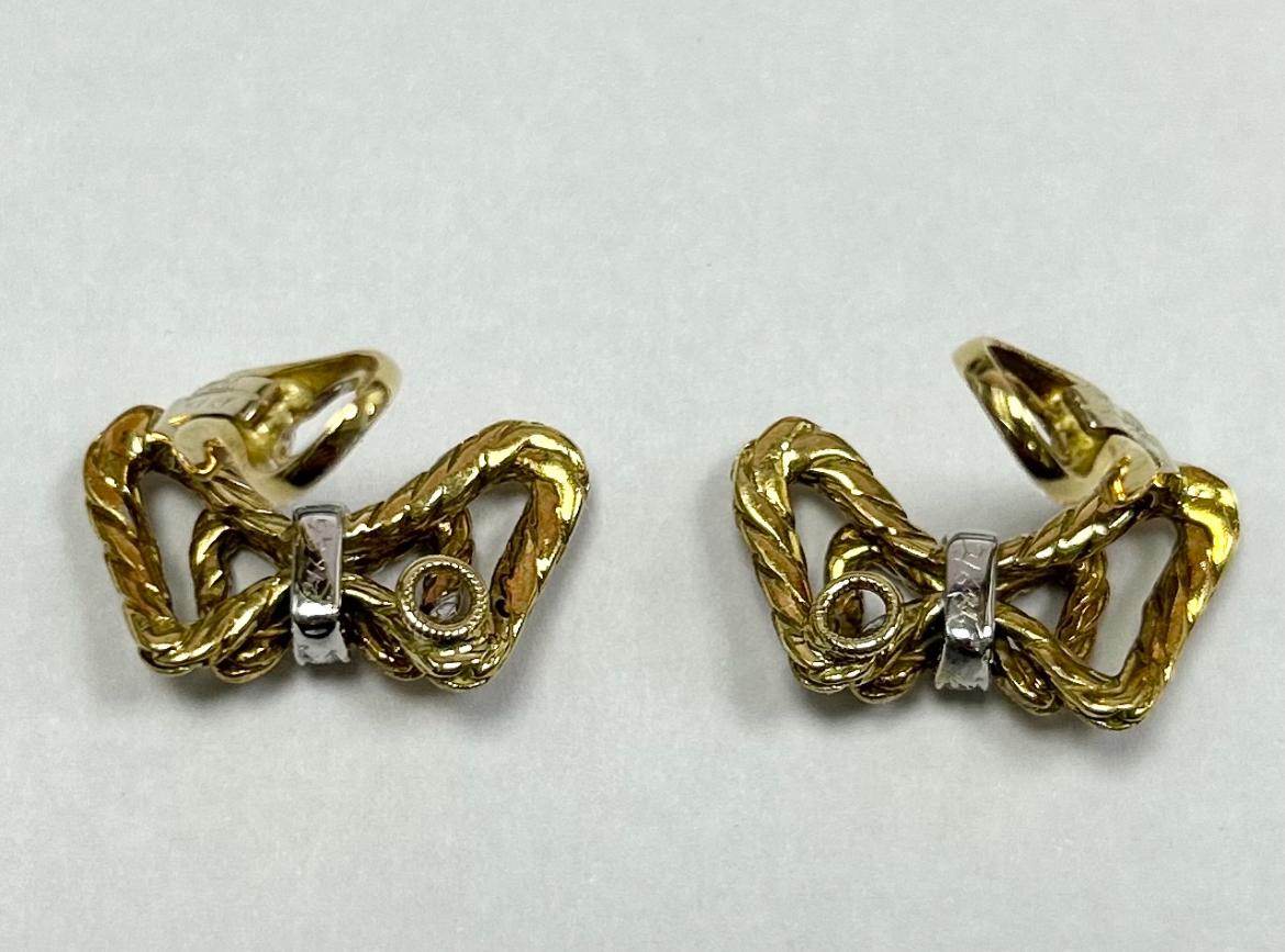 Buccellati 18k YG Diamond Bow Ear Clips In Excellent Condition For Sale In New York, NY