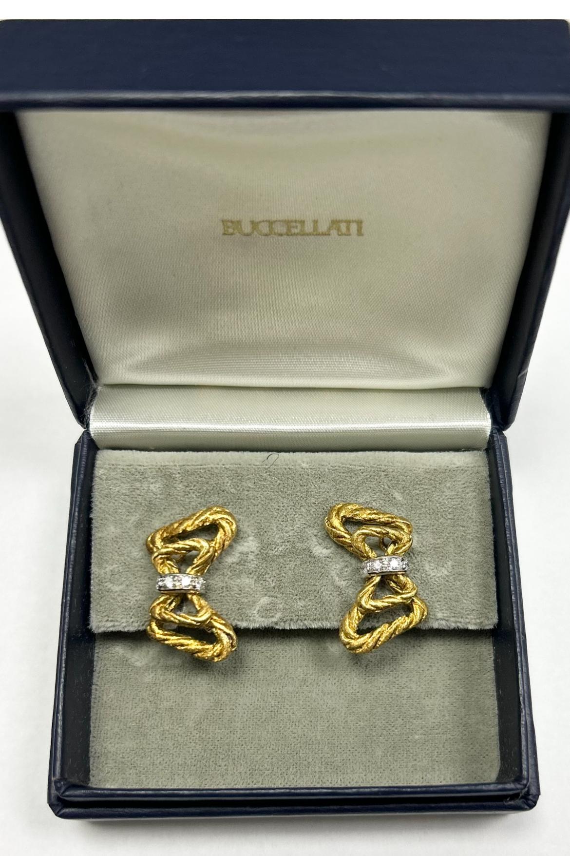 Women's Buccellati 18k YG Diamond Bow Ear Clips For Sale