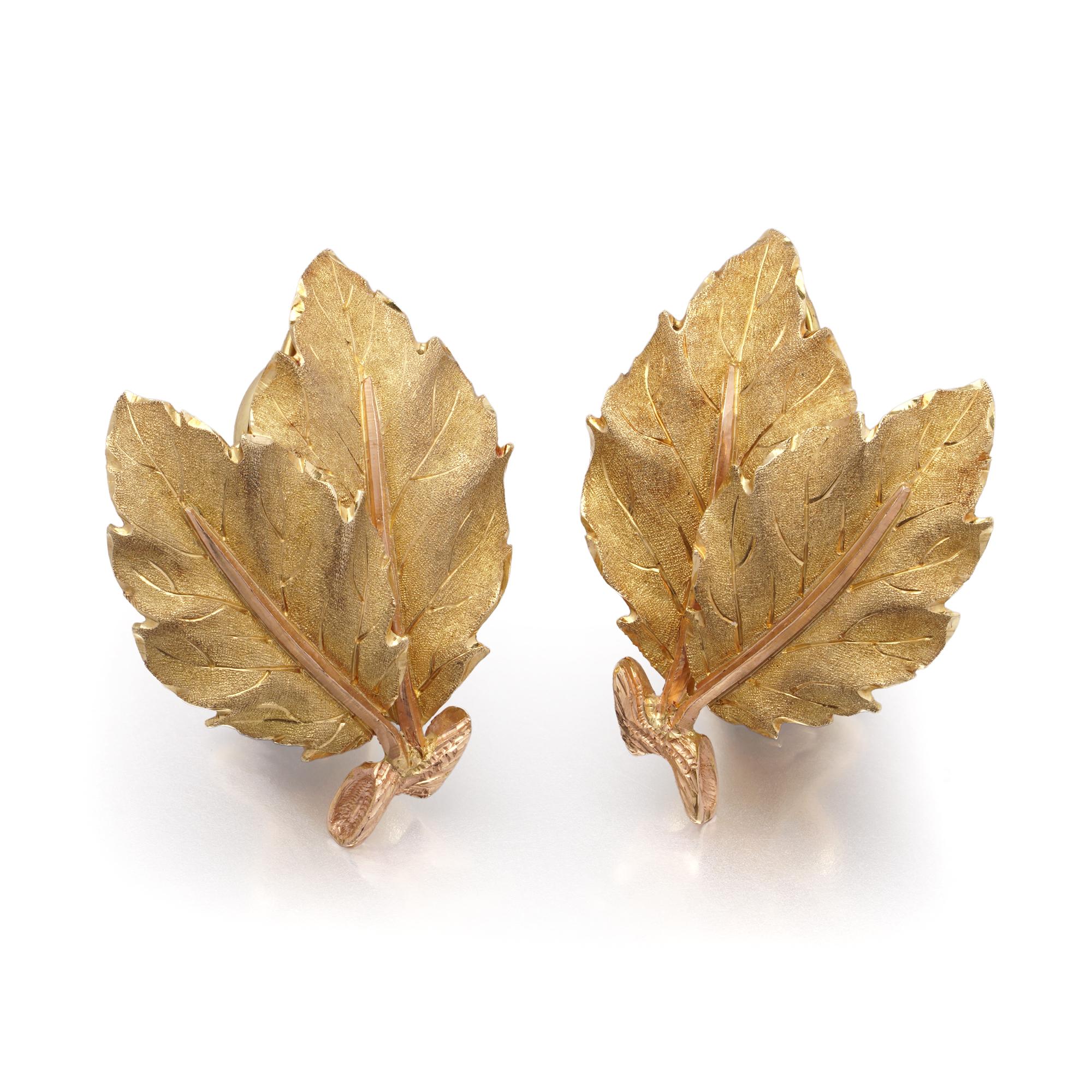 Buccellati - Boucles d'oreilles à pince en or 18 carats avec feuille Pour femmes en vente
