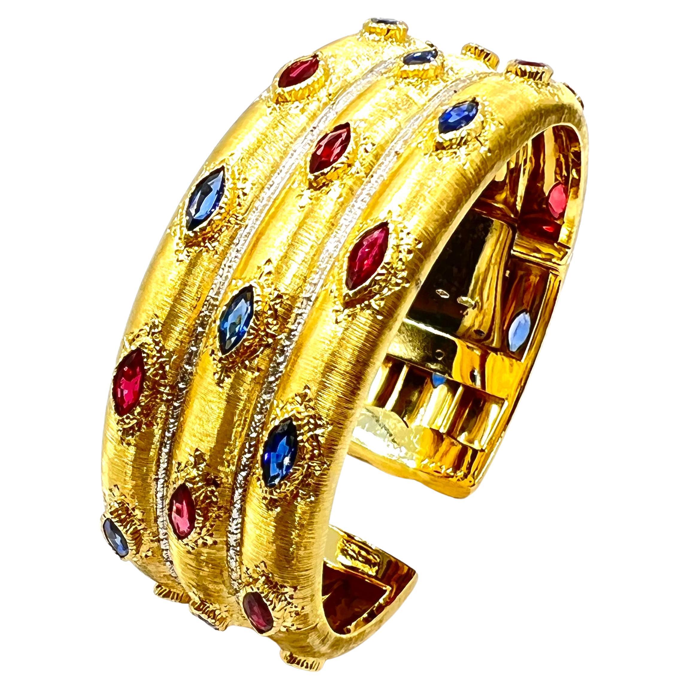 Early Mario Buccellati Gold and Diamond Cuff Bracelet For Sale at 1stDibs