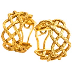 Antique Buccellati 18 Karat Yellow "Crepe de Chine" Braided Rope Hoop Earrings