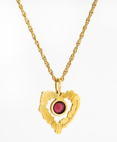 Buccellati 18 Karat Yellow Rubelite Heart Pendant Rope Chain