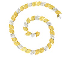 Buccellati 1950's Diamond 18 Karat Two-Tone Gold Segrinato Birch Leaf Neckace