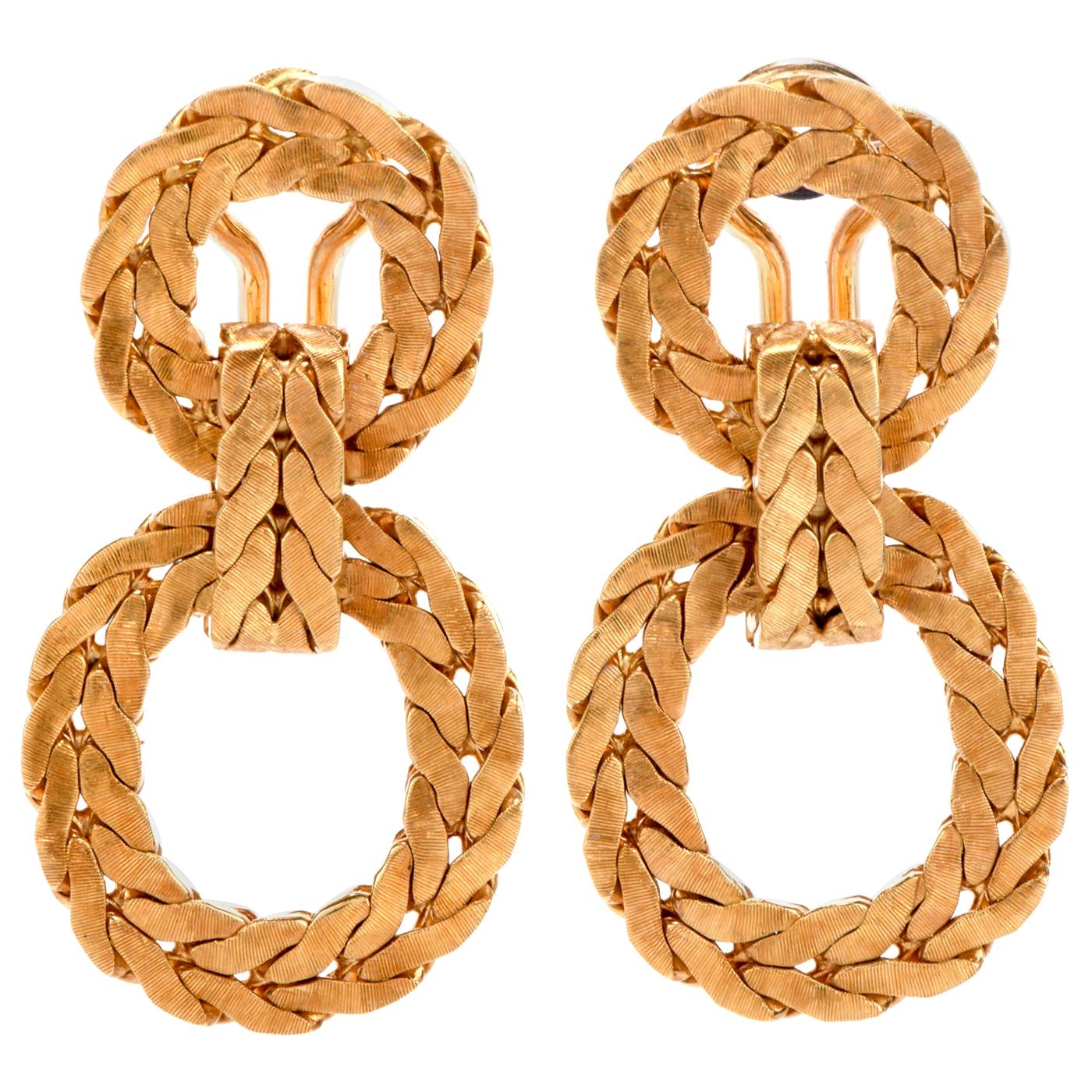 Buccellati 1950s Door Knocker Laurel Wreath 18 Karat Gold Omega Back Earrings