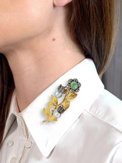 Buccellati 1950's Emerald Diamond Pearl 18K Yellow Gold Vintage Flower Brooch