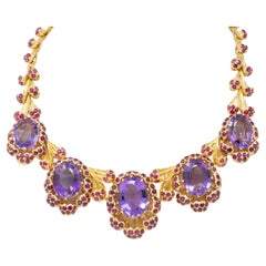 Buccellati 1960 132.76 CTW Amethyst Ruby 18K Gold Vintage Floral Collar Necklace