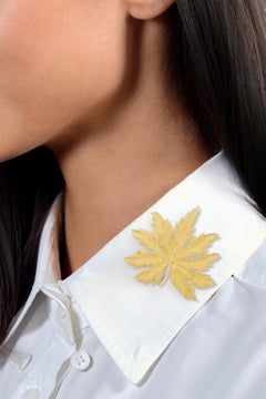 Buccellati 1960's 18K Two-Tone Yellow White Gold Vintage Segrinato Leaf Brooch