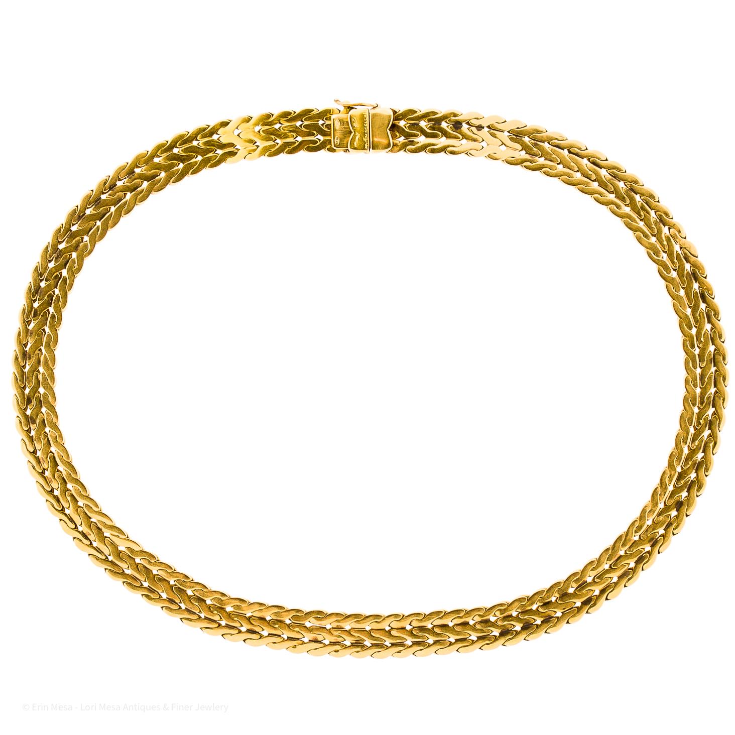 This exquisite vintage Buccellati choker necklace is a true treasure for any jewelry collector. It boasts a beautifully textured braided design that adds a touch of elegance to any outfit. The necklace is crafted with the highest quality materials