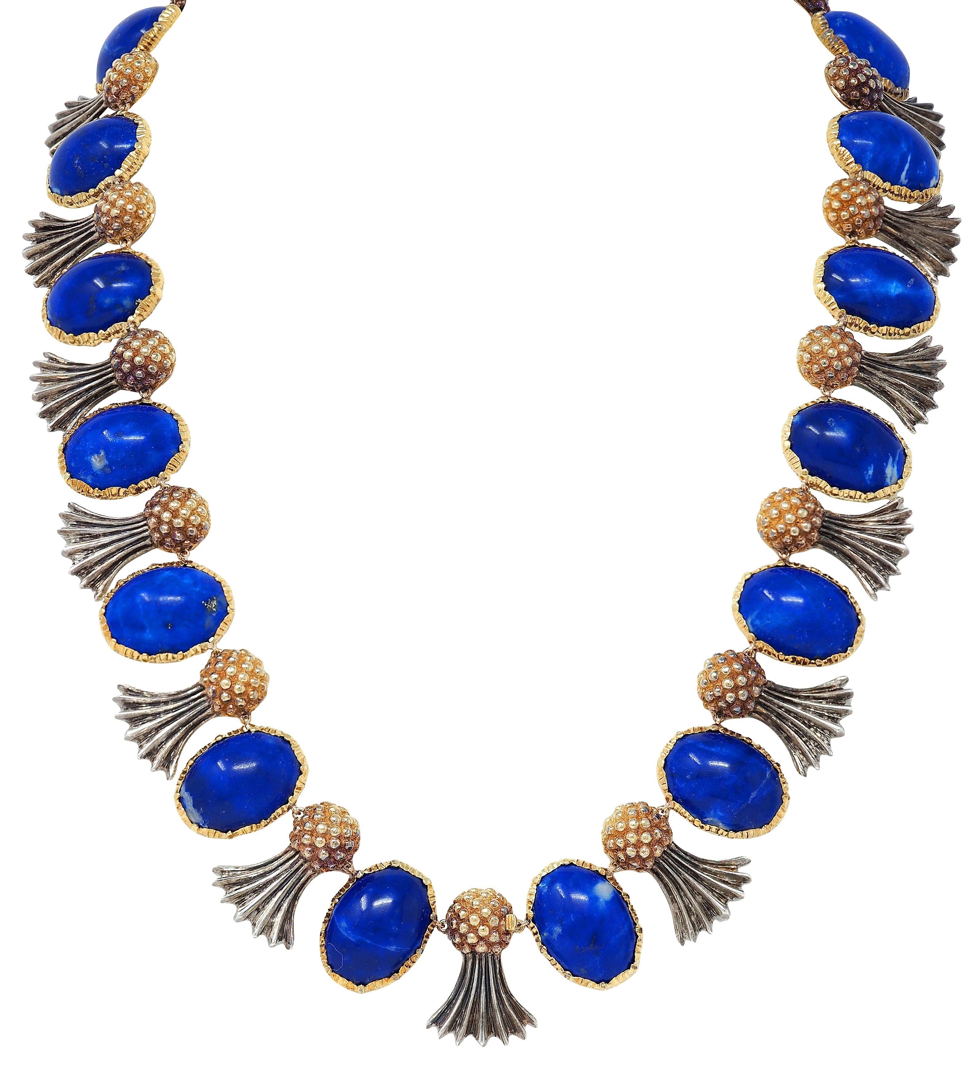 Buccellati 1960's Lapis Lazuli 18K Gold Silver Vintage Pineapple Fringe Necklace For Sale 1