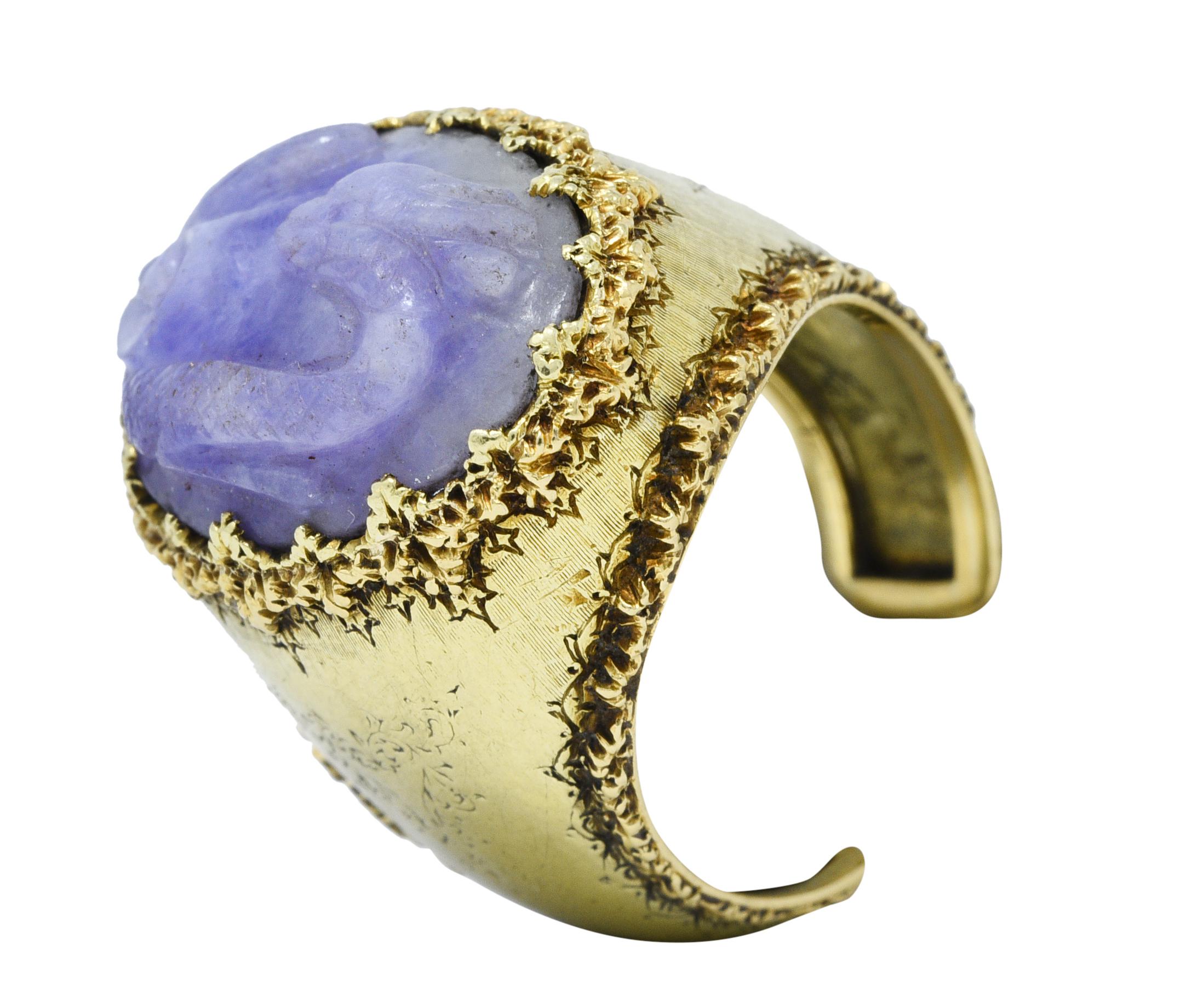 Buccellati 1960's Vintage Lavender Jade 18 Karat Gold Serpent Dragon Cameo Ring 4