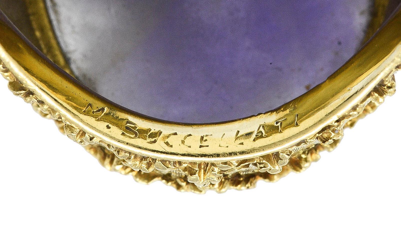 Buccellati 1960's Vintage Lavender Jade 18 Karat Gold Serpent Dragon Cameo Ring 2