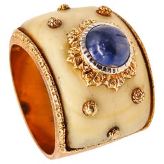 Anello Cocktail Buccellati 1970 Milano in oro giallo 18Kt con zaffiro Ceylon da 1,35 carati